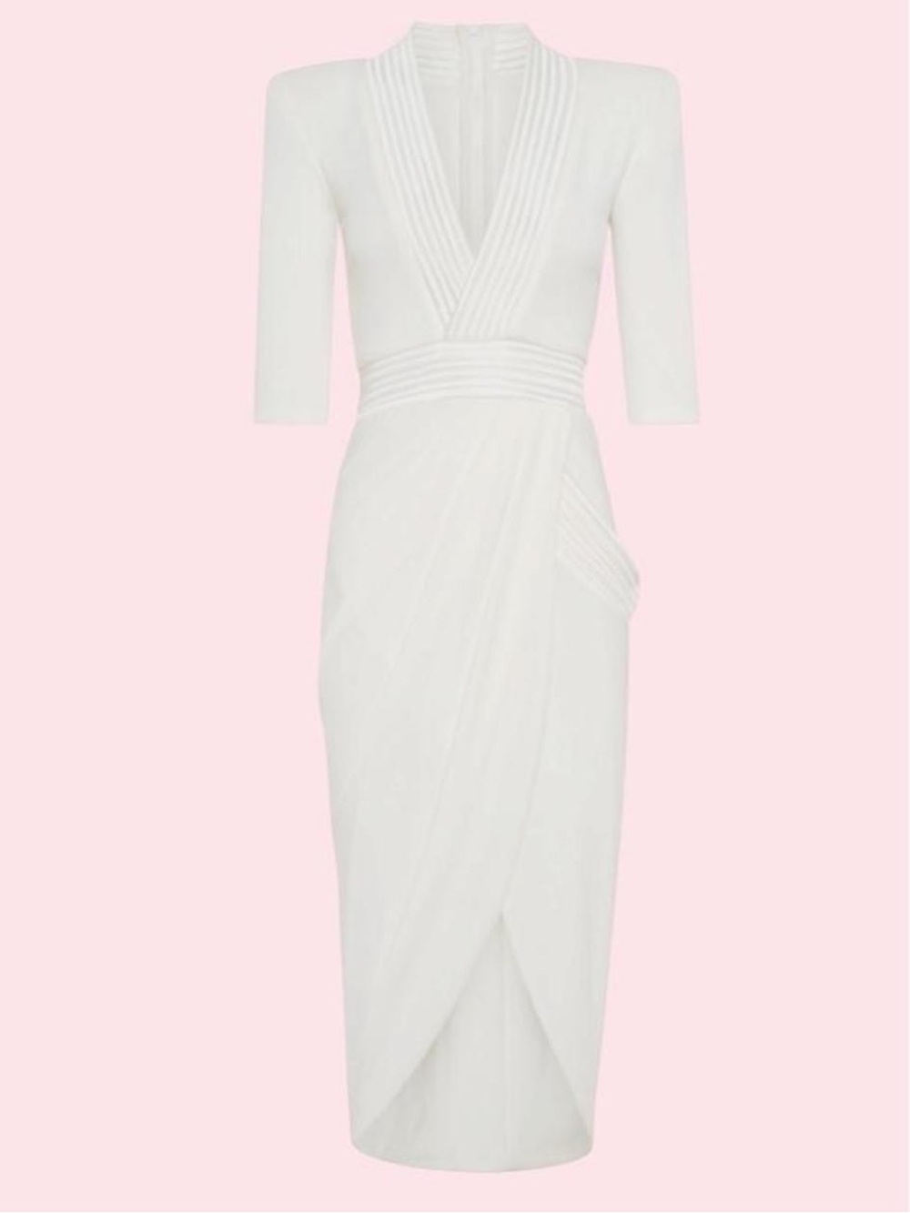 Zhivago White Midi Dress with Pleated V-Neck